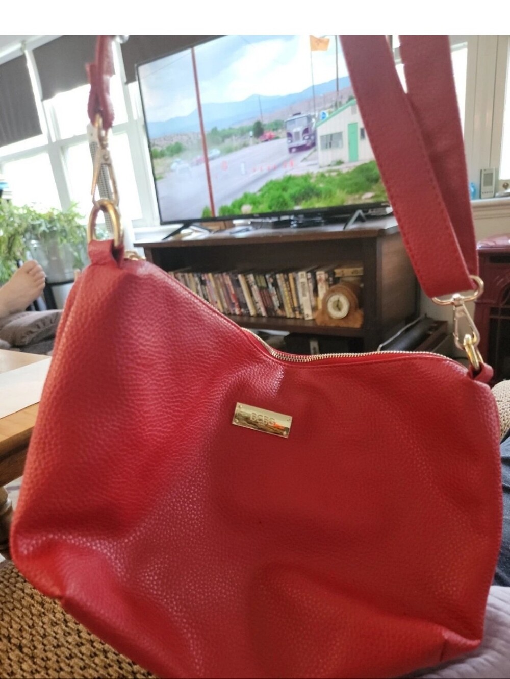 BCBG Paris Red Pebbled Faux Leather Crossbody Bag